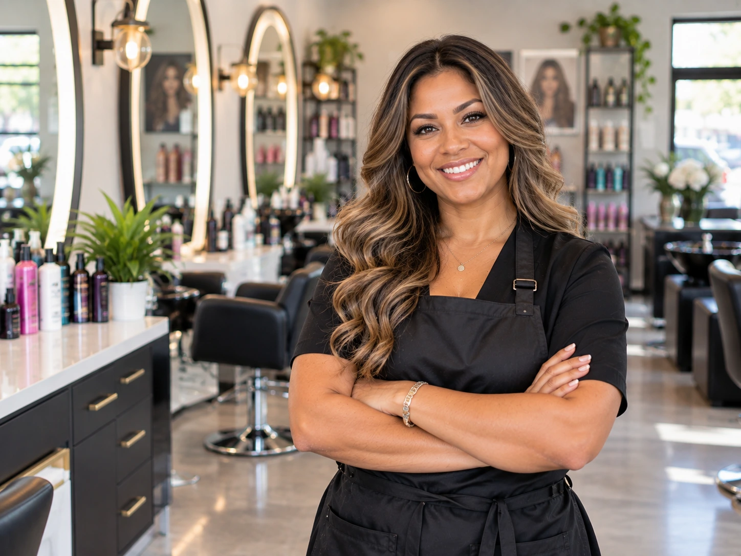 Smiling woman standing proudly in her coffee shop